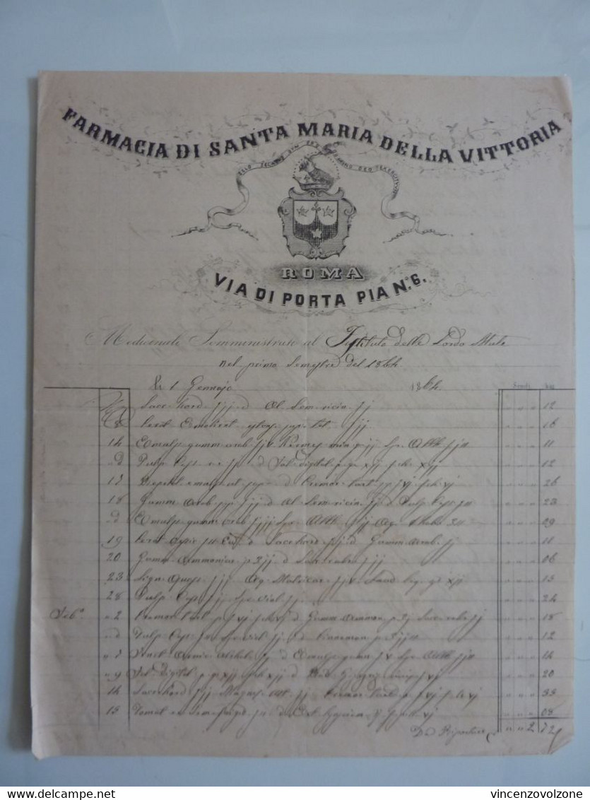 Fattura "FARMACIA DI SANTA MARIA DELLA VITTORIA ROMA 1864" - Italia
