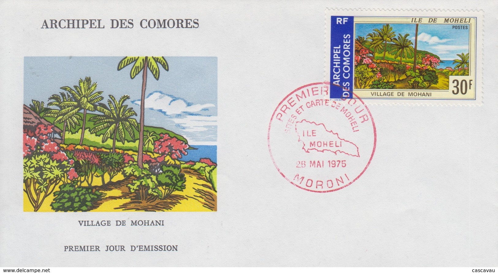 Enveloppe  FDC  1er  Jour   ARCHIPEL  Des  COMORES    Village  De  MOHANI    1975 - Autres & Non Classés