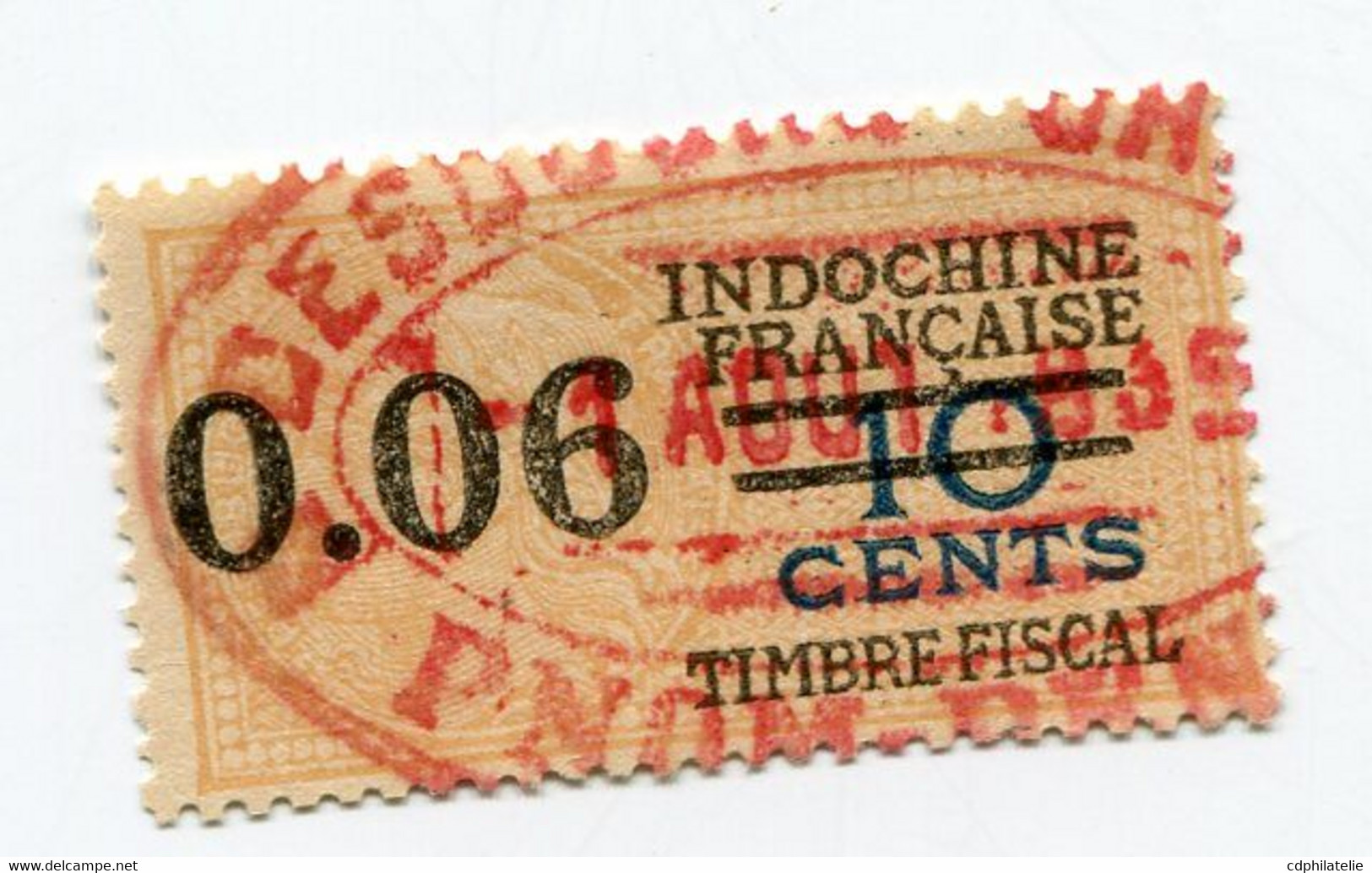 INDOCHINE TIMBRE FISCAL OBLITERE - Usados