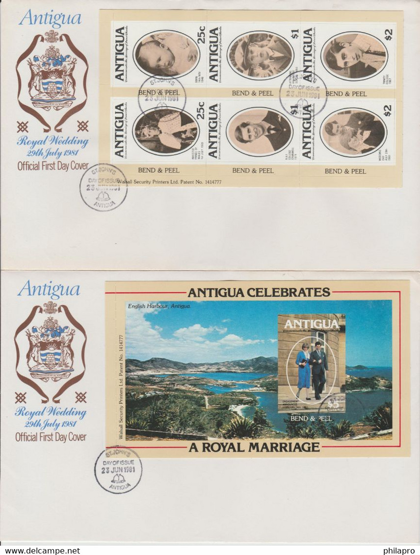 ANTIGUA  Lot  4  FDC Diff  + ( 12  "BEND & PEEL" IMPERF In 1 BOOKLET) ROYAL  WEDDING 1981 CHARLES + DIANA  Réf  639 T - Otros & Sin Clasificación