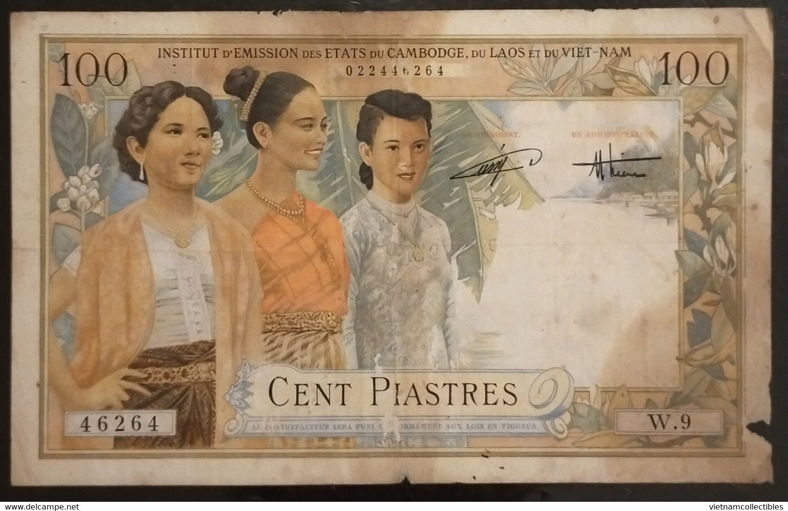 Indochina Indochine Vietnam Viet Nam Laos Cambodia 100 Piastres Fine Banknote Note / Billet 1953 - Pick # 108 / 2 Photos - Indochine