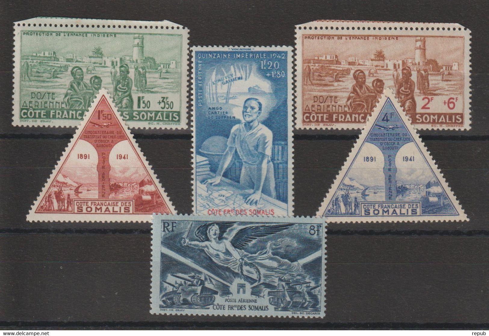 Cote Des Somalis 1942-46 Divers PA 8 à 13, 6 Val ** MNH - Neufs