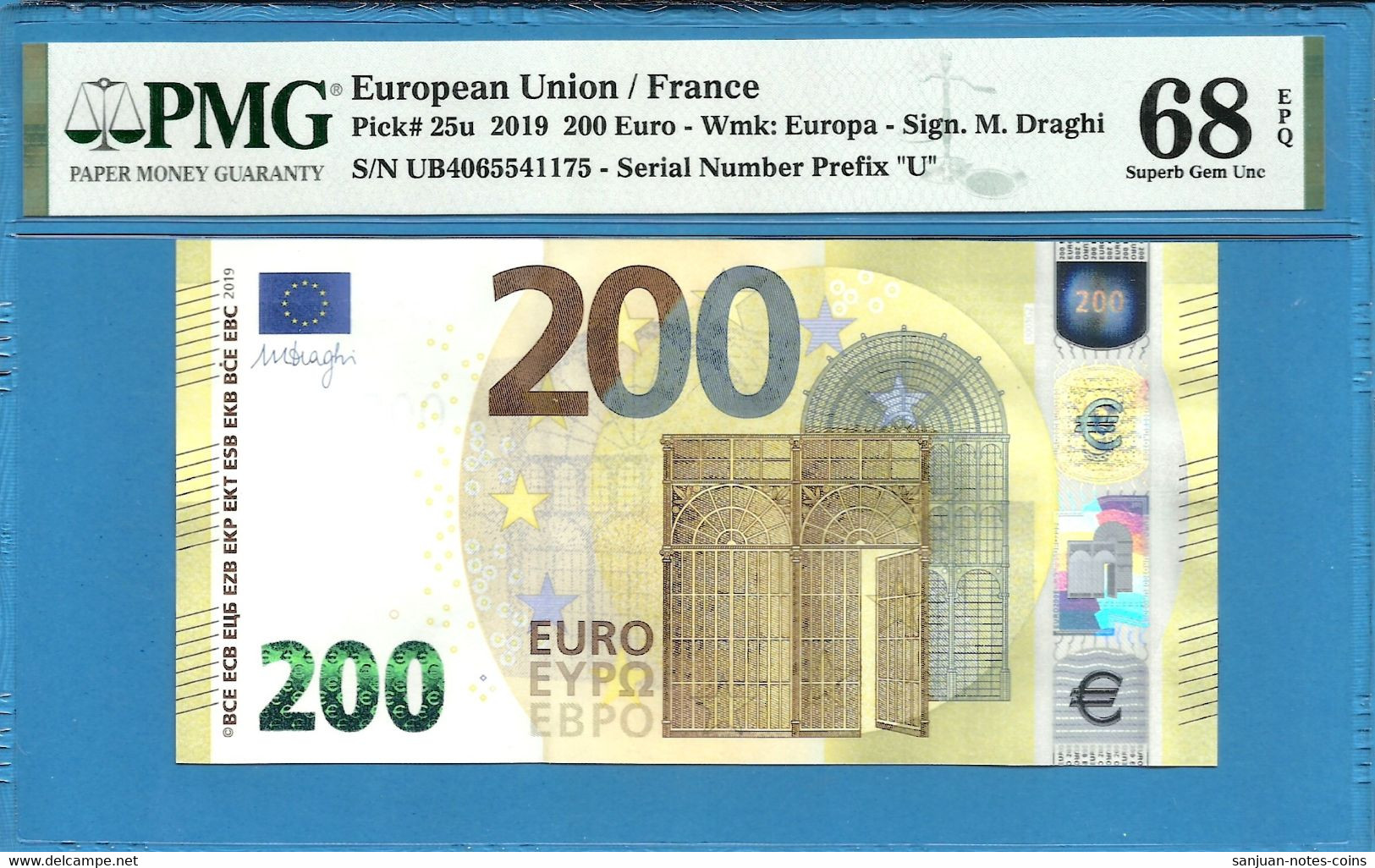 200 EURO FRANCE DRAGHI UB-U003 PMG 68 (D012) - 200 Euro