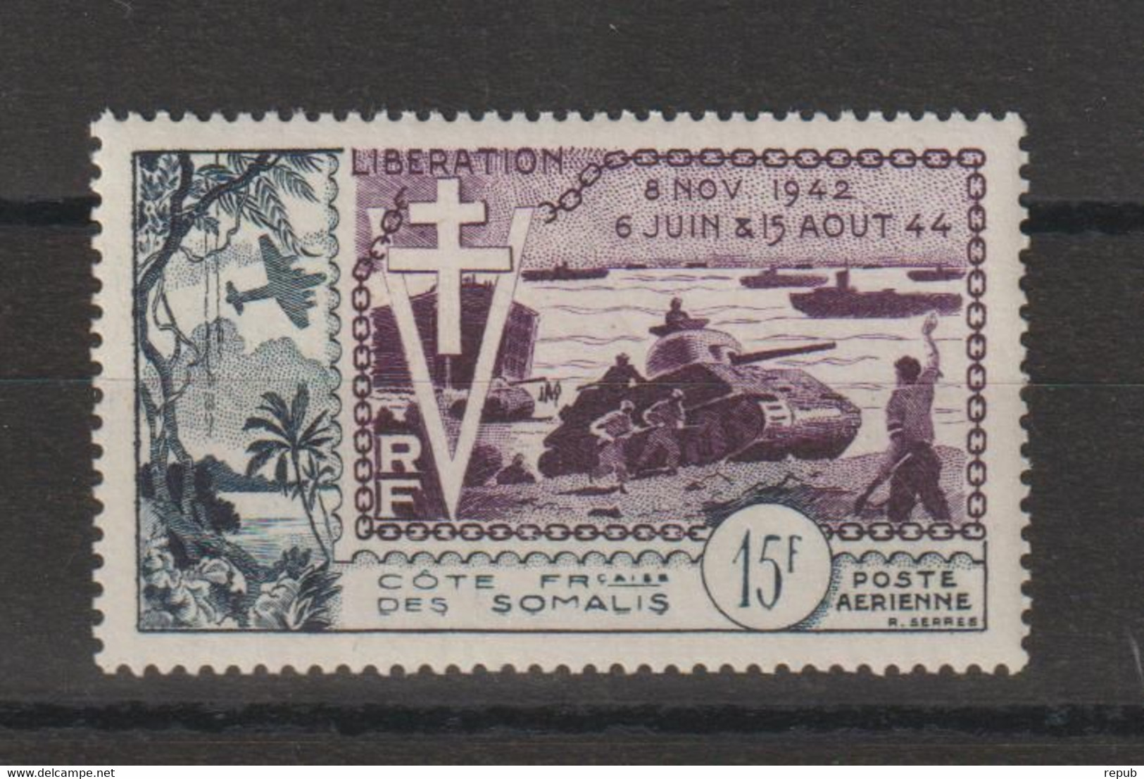 Cote Des Somalis 1954 Anniversaire Libération PA 24, 1 Val * Charnière MH - Neufs