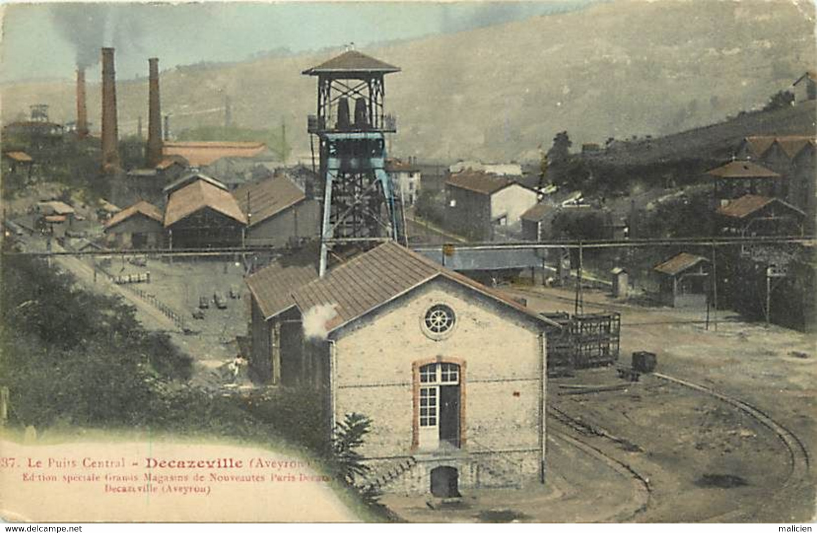 - Aveyron -ref-A509- Decazeville - Le Puits Central - Mine - Mines - Mieurs - Metiers - Carte Colorisée - - Decazeville