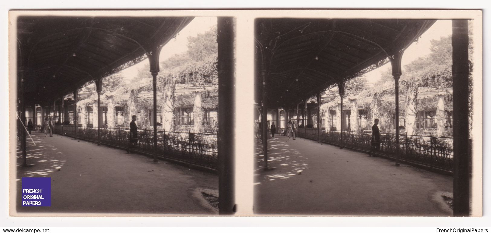 Parc De Vichy / 03 Allier Photo Stéréoscopique 1940s 12,8x5,8cm Jardin Public Galerie Couverte Et Pergola A59-40 - Stereoscopio