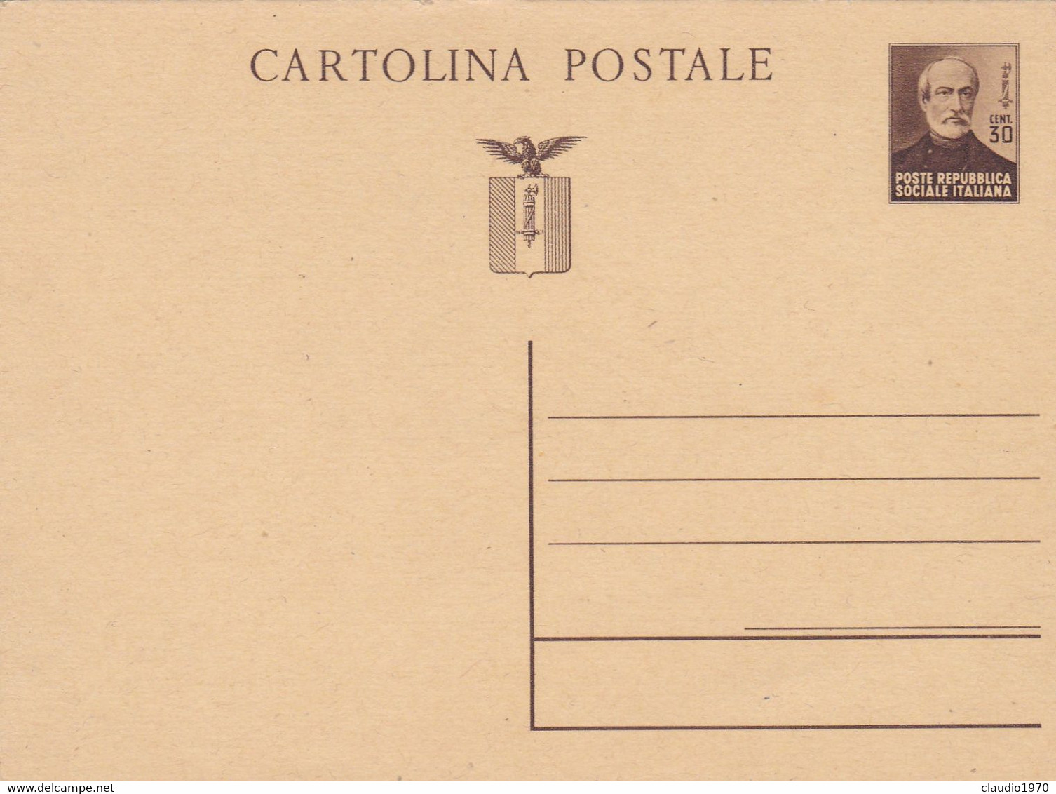 REPUBBLICA SOCIALE - ITALIA - CARTOLINA POSTALE C. 30 - GIUSEPPE MAZZINI - Postwaardestukken