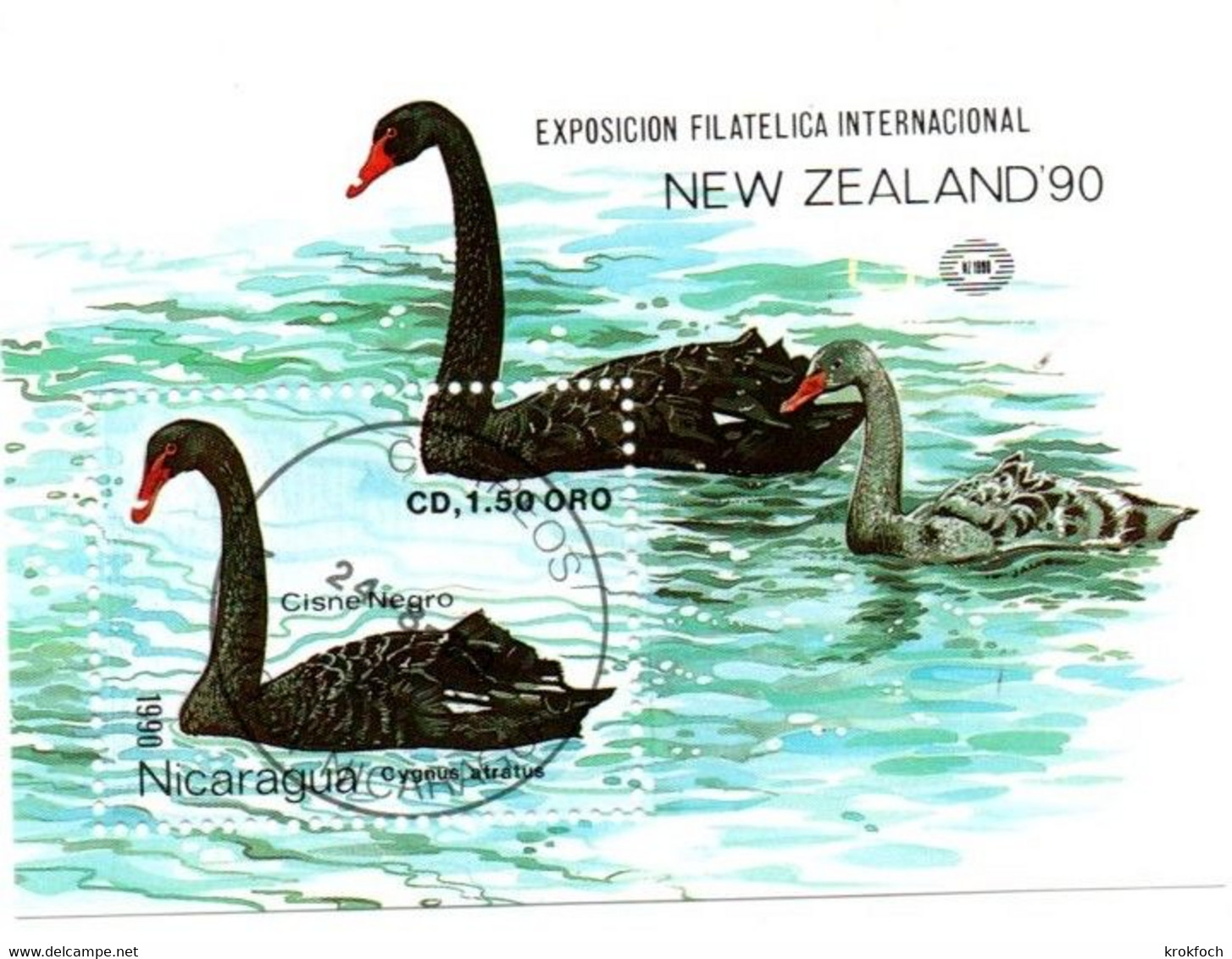 Bloc Cygne Swan - Nicaragua 1990 - New Zealand'90 - Cygnes
