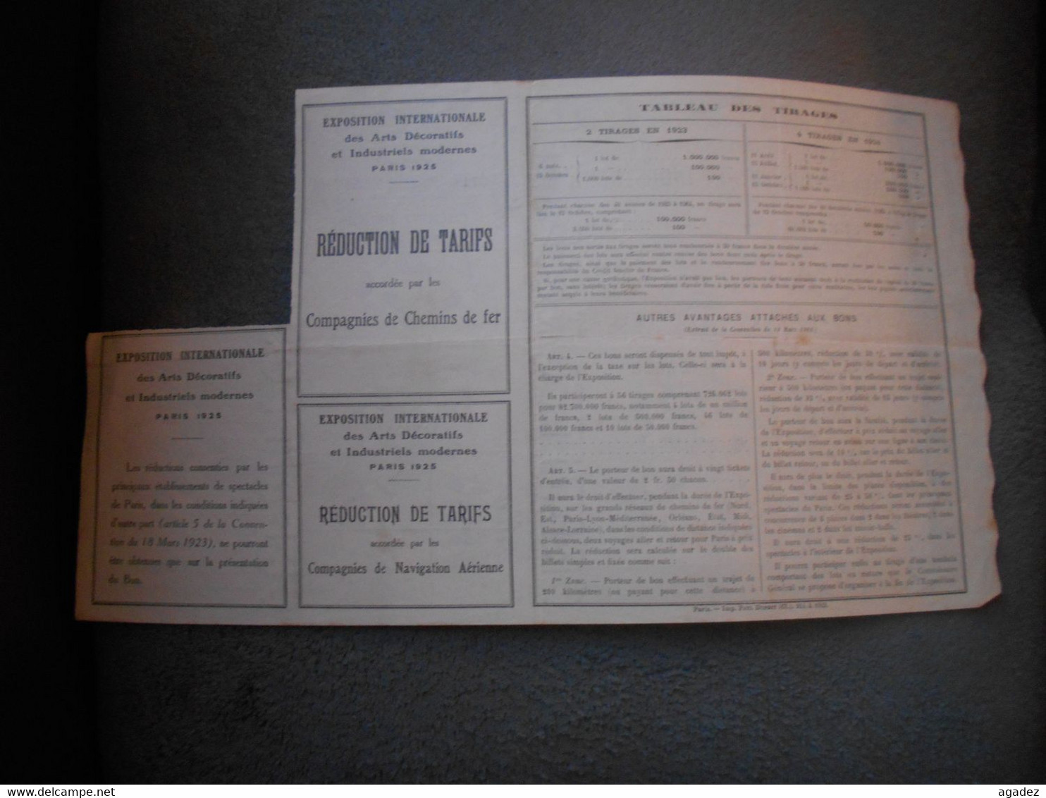 Bon à Lots " Exposition Internationale Des Arts Decoratifs Et Industriels " Paris 1925 - Turismo