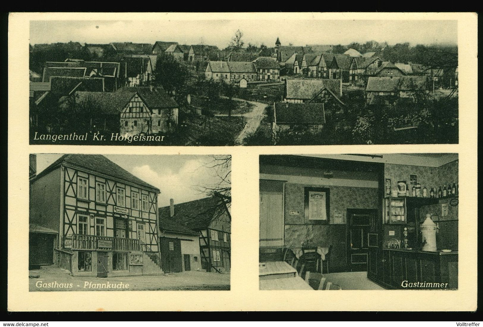 Orig. Foto AK Um 1940, Langenthal Kr. Hofgeismar, Gasthaus Pfannkuche Gastzimmer Ortspartie - Hofgeismar