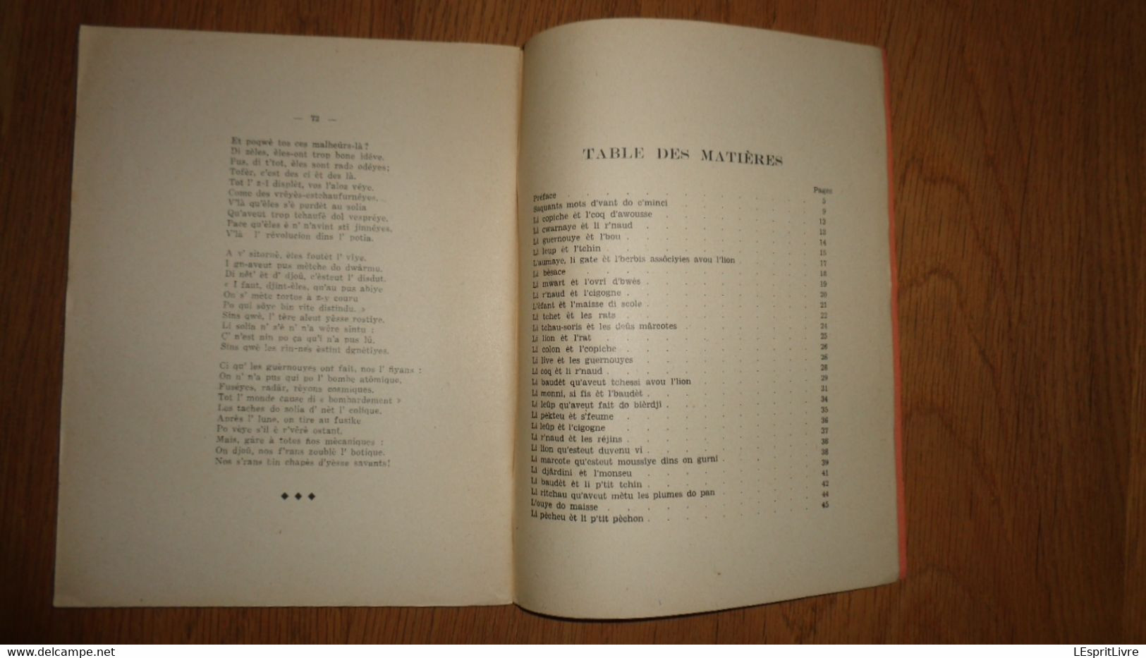 ON D'MEYE-CINT D'FAUVES DA LA FONTIN-NE Patois De Celles J Houziaux G Compère 1946 Patois Wallon De La Fontaine Fables - België