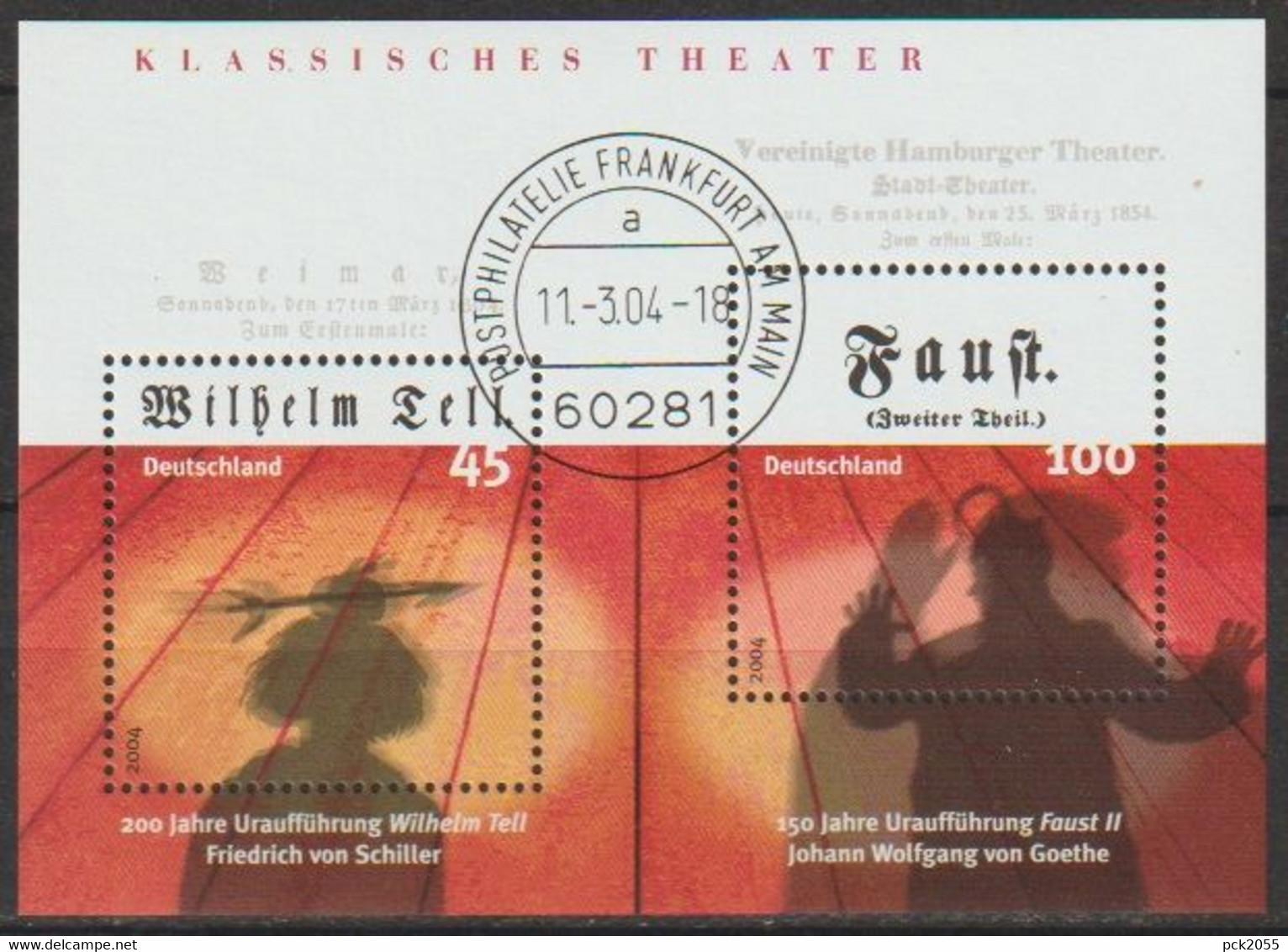 Deutschland 2004 Mi-Nr.2391 - 2392 Block 65 O Gestempelt EST. Frankfurt Klassisches Theater (A2251)günstiger Versand - 2001-2010