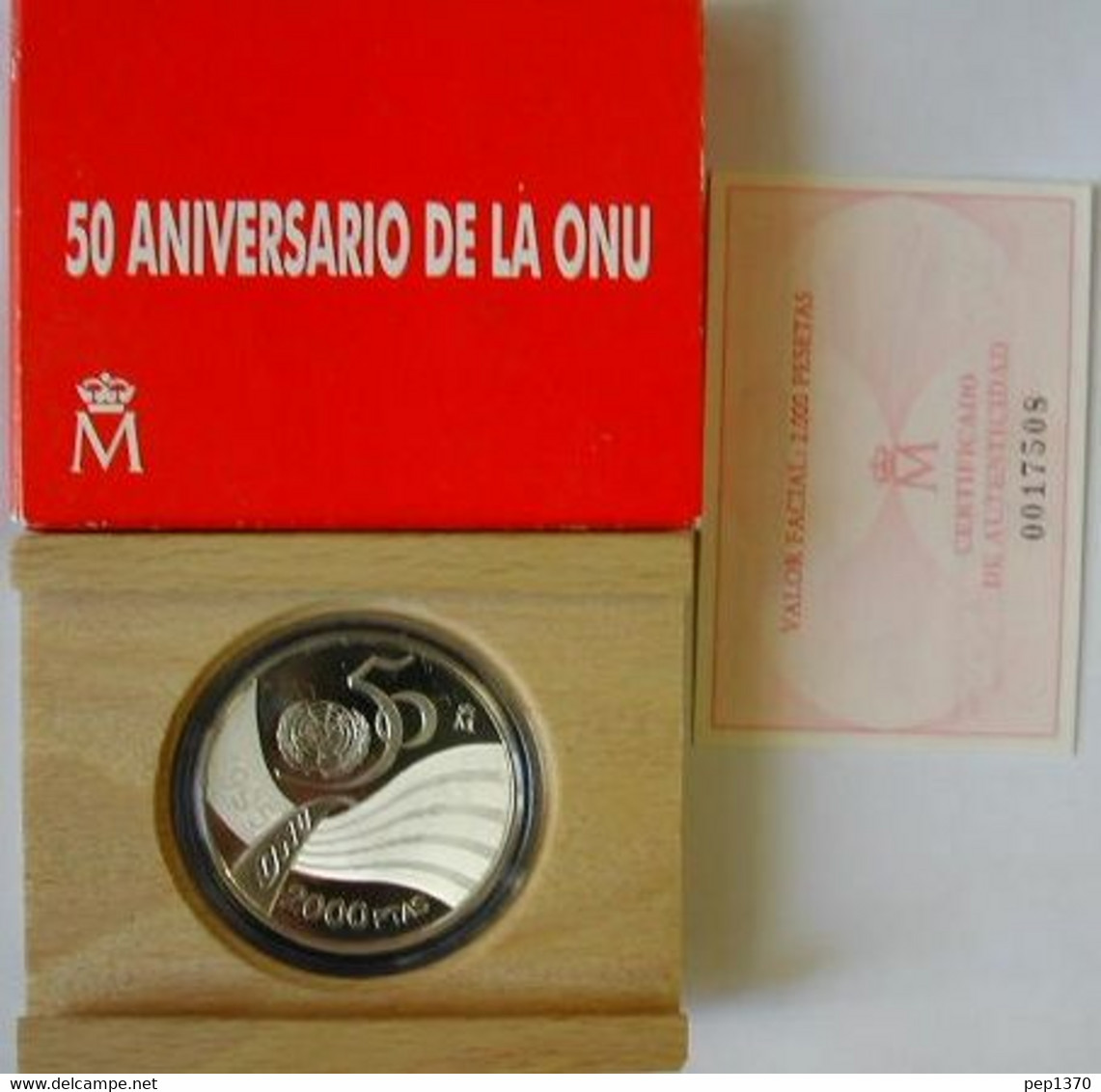 ESPAÑA 1995 - 2000 PESETAS DE PLATA - 50 ANIVERSARIO DE LA ONU - ESTUCHE ORIGINAL CON CERTIFICADO - 2 000 Pesetas