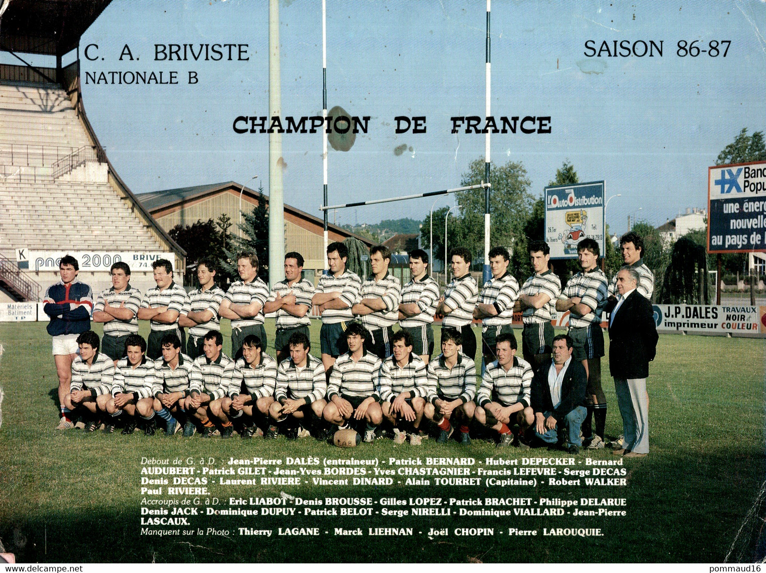 Photo-poster C.A. Briviste Nationale B Saison 86-87 - Rugby