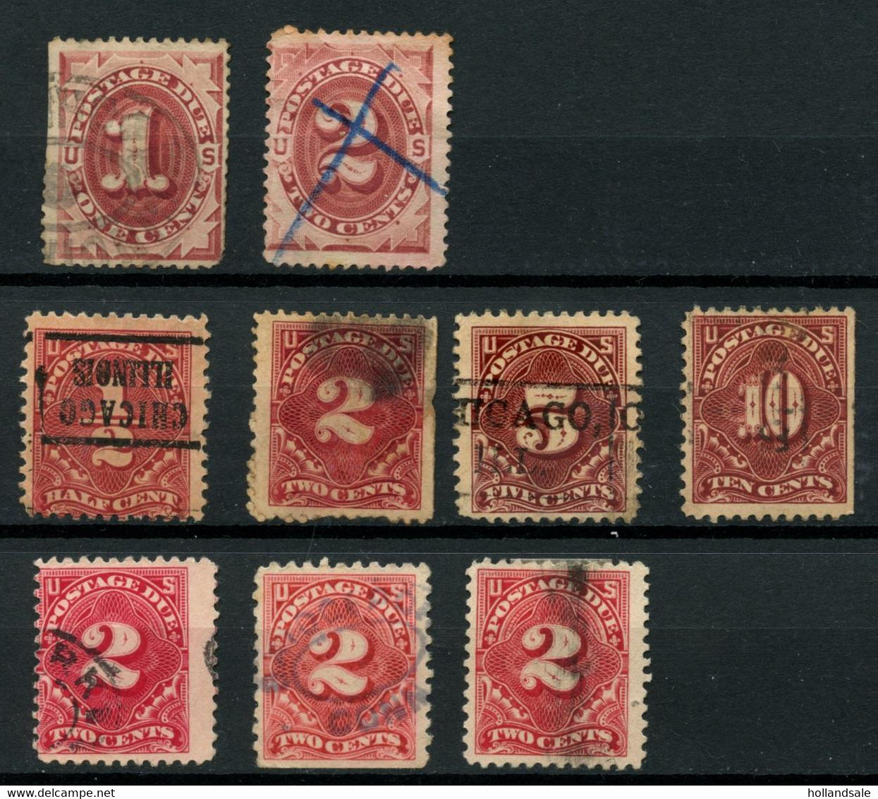 U.S.A. - Nine (9) Postage Due Stamps. All Used. - Postage Due