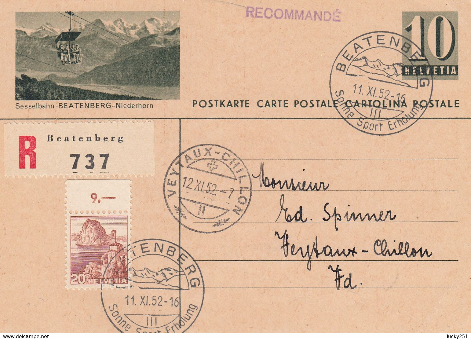 Suisse - Entiers Postaux - Carte Illustrée Beatenberg -  De Beatenberg à Veytaux - Illustration Et Oblitération Idem - Entiers Postaux