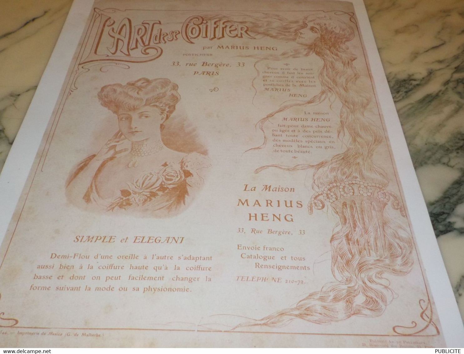 ANCIENNE PUBLICITE  L ART DE COIFFER PAR  MARIUS HENG 1905 - Accessoires