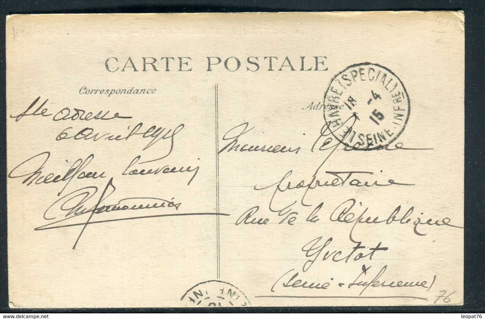 Belgique / France - Affranchissement Du Havre ( Gouv. En Exil ) Sur Carte Postale En 1915 Pour Yvetot  - Ref O 18 - Other & Unclassified