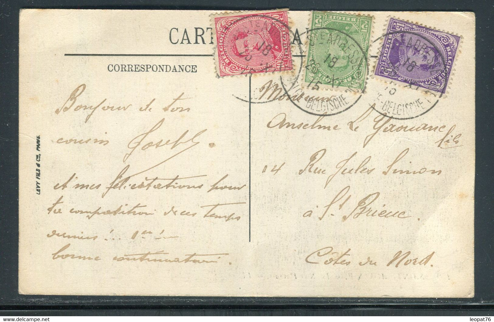 Belgique / France - Affranchissement De Ste Adresse ( Gouv. En Exil ) Sur CP En 1915 Pour St Brieuc  - Ref O 23 - Other & Unclassified