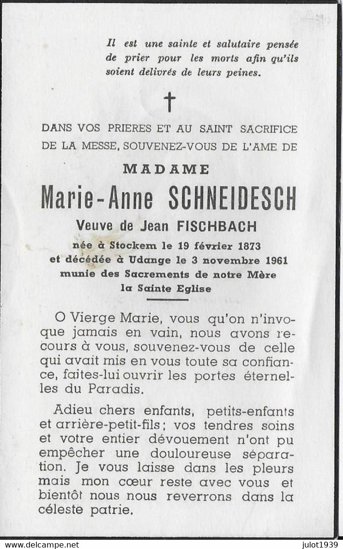 STOCKEM ..--  Mme Marie SCHNEIDESCH , Veuve De Mr Jean FISCHBACH , Née En 1873 , Décédée En 1961 . - Arlon