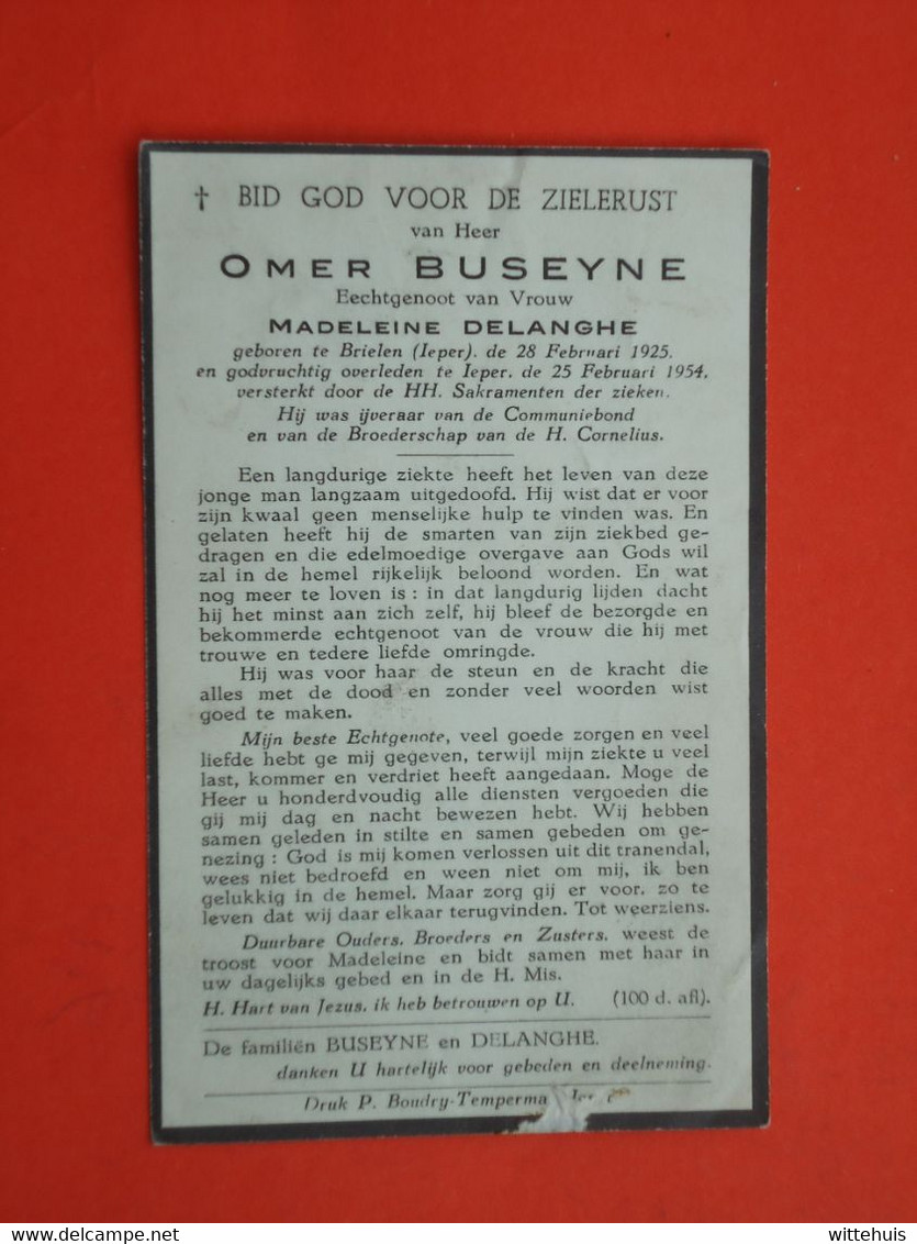 Omer Buseyne - Delanghe Geboren Te Brielen (Ieper) 1925 Overleden Te Ieper 1954   (2scans) - Religion & Esotérisme