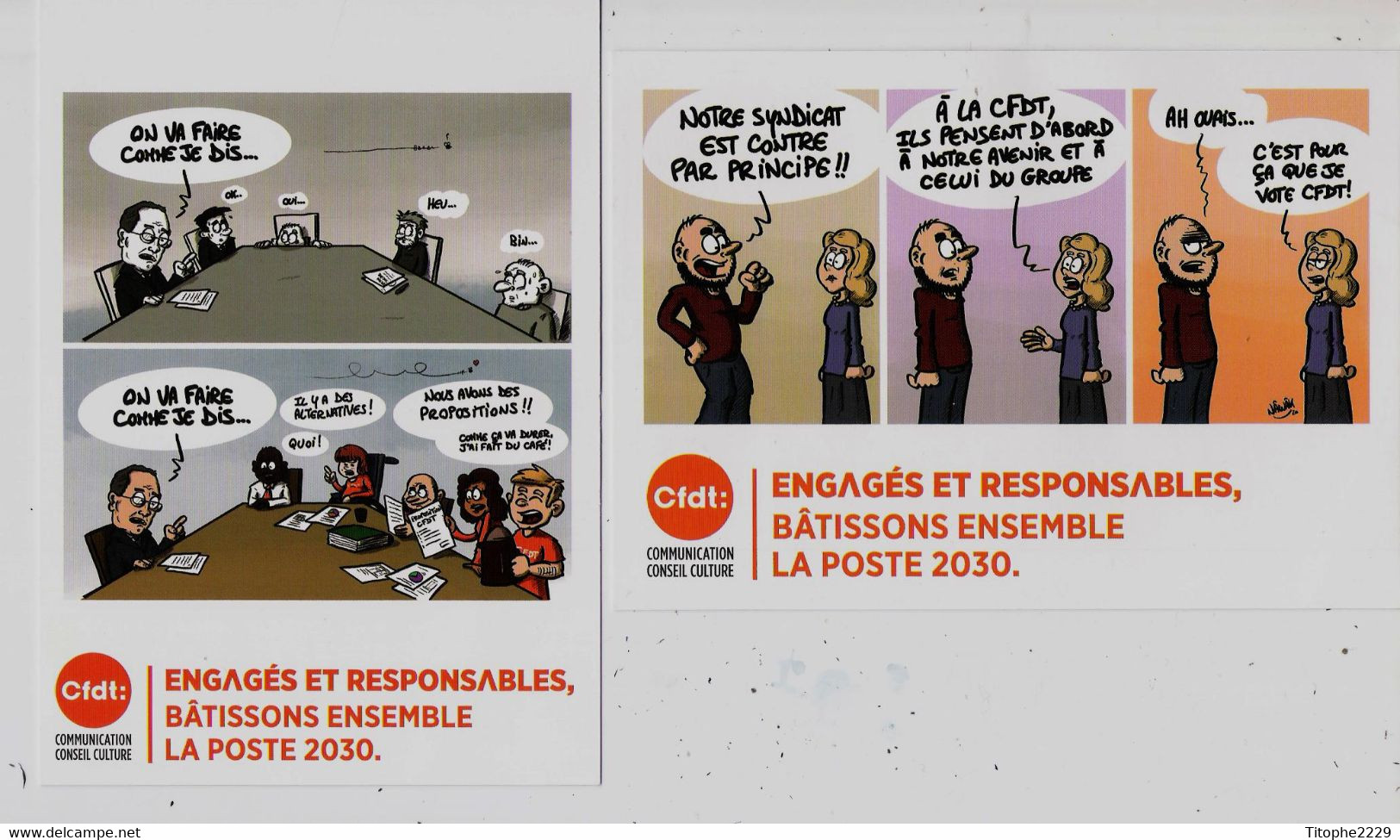 CFDT - Lot De 2 Cartes - élections Pour La Poste De 2030 - Illustrateurs - Sindacati