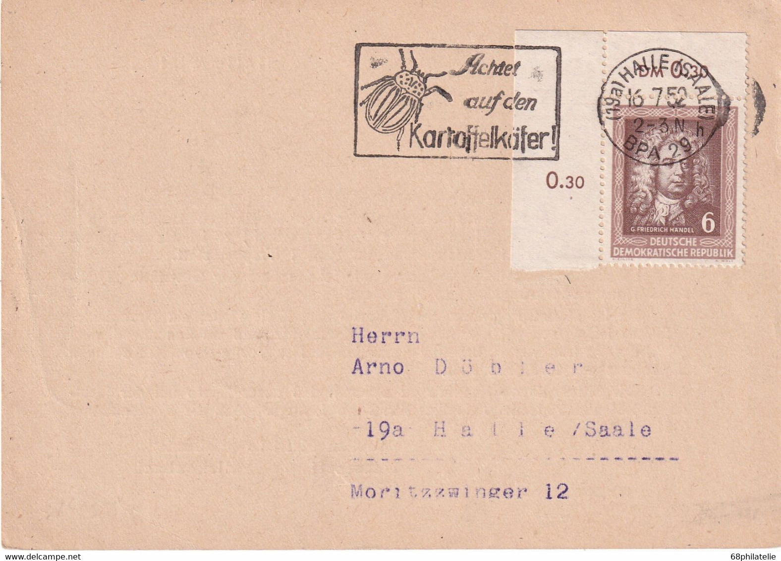 DDR 1952 CARTE DE HALLE - Briefe U. Dokumente