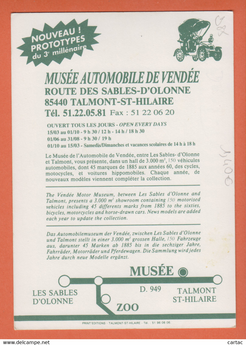 D85 - TALMONT ST HILAIRE - MUSÉE AUTOMOBILE DE VENDÉE-au Verso Publicité Du Musée -CPM Grand Format - Talmont Saint Hilaire