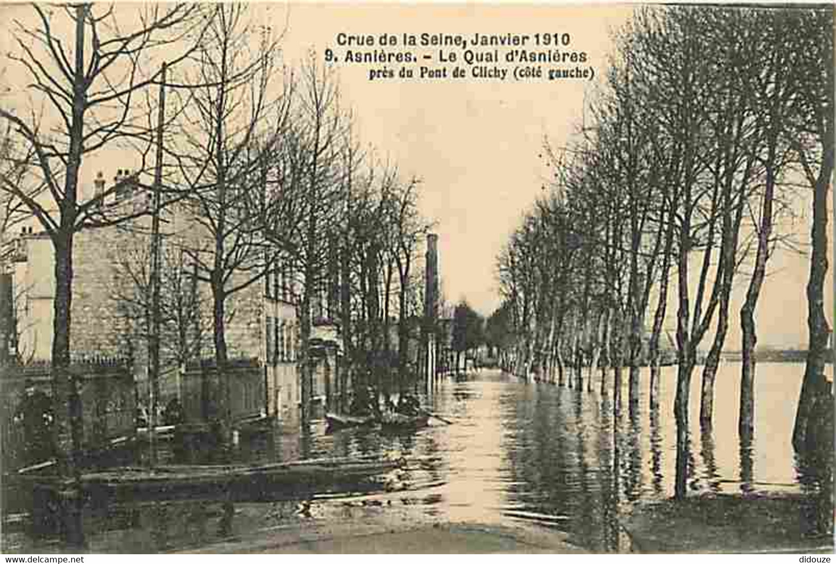 92 - Asnières - Crue De La Seine - Janvier 1910 - Le Quai D'Asnières Près Du Pont De Clichy - Animée - CPA - Voir Scans - Asnieres Sur Seine