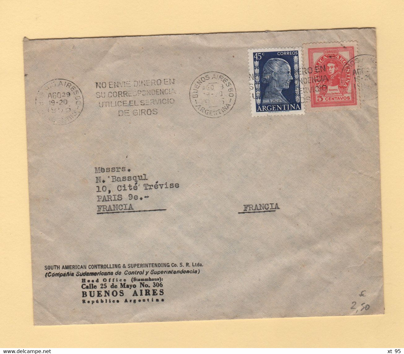 Argentine - 1955 - Par Avion Destination France - Airmail