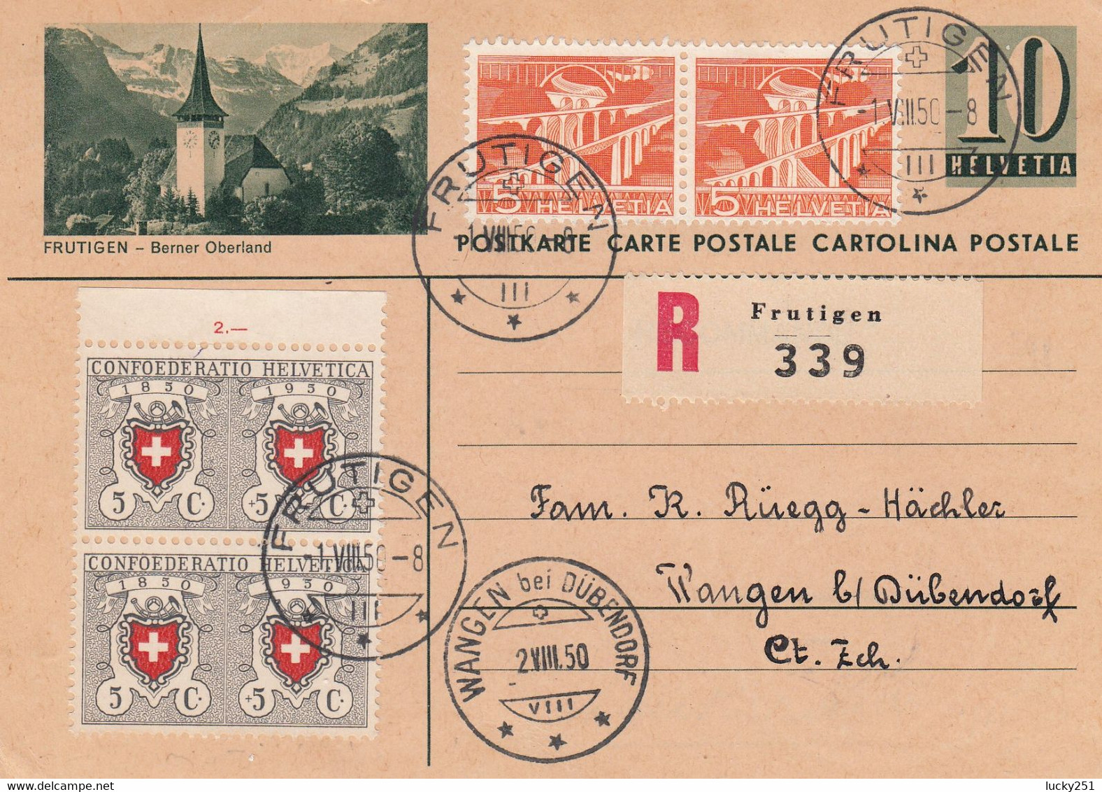 Suisse - Entiers Postaux - Carte Illustrée Frutigen -  De Frutigen à Wangen - 01/08/1956 - Illustr Et Oblitér Idem - Entiers Postaux