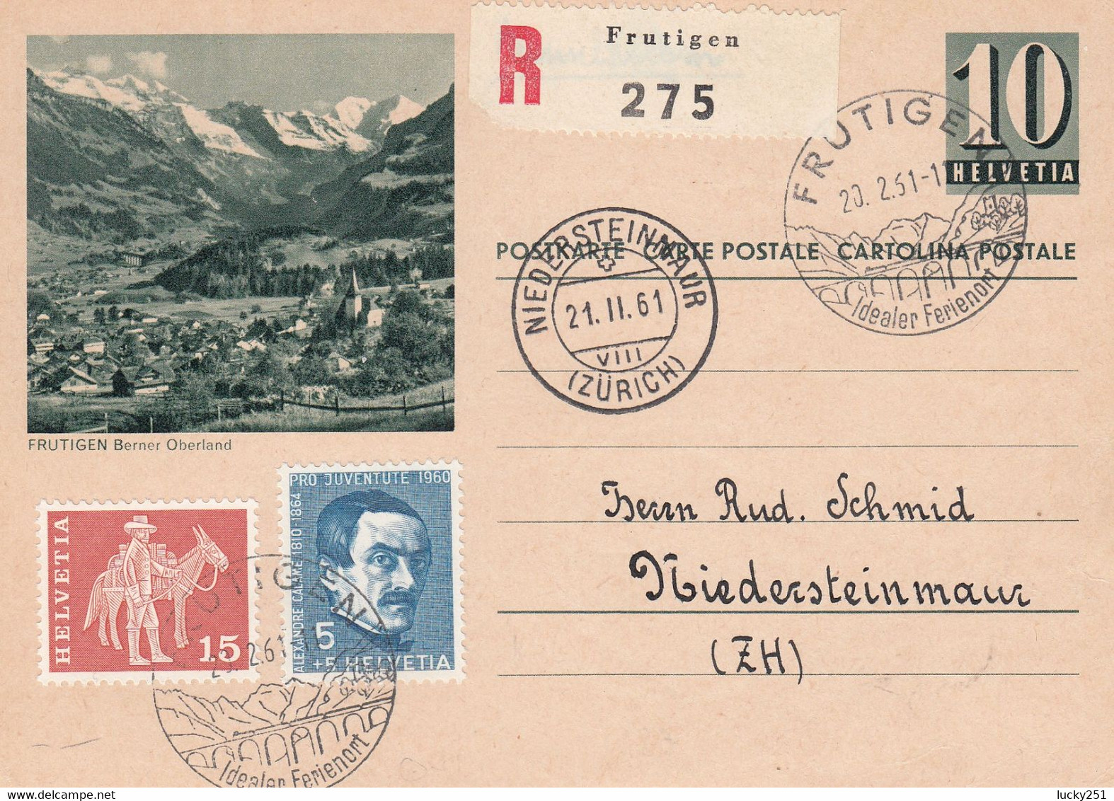 Suisse - Entiers Postaux - Carte Illustrée Frutigen -  De Frutigen à Niedersteinmaur - 20/02/1961 - Illust Et Oblit Idem - Entiers Postaux