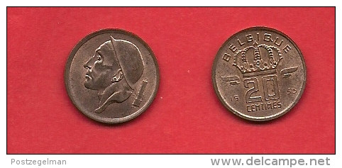 BELGIUM, 1953-1963, Circulated Coin, 20 Centimes, French Km146, C1668 - 20 Centimes