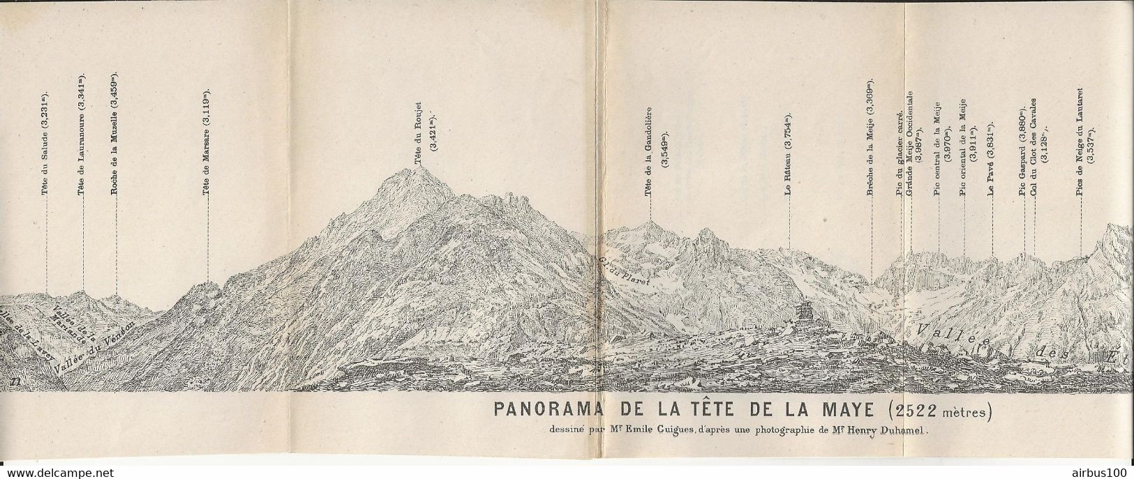 CARTE PLAN 1907 - 12 X 71 Cm - PANORAMA De La TETE De La MAYE (2522 Mètres) PAR ÉMILE GUIGUES Et PHOTO De HENRY DUHAMEL - Carte Topografiche