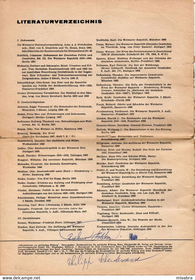INFORMATIONEN ZUR POLITISCHEN BILDUNG - DIE WEIMARER REPUBLIK 1 - FOLGE 109 - 1964 - Ameublement