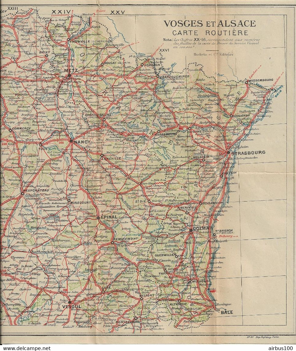 CARTE PLAN 1910 - 25 X 47 Cm - VOSGES & ALSACE - CARTE ROUTIERE CHEMINS De FER - BAINS - CHEF LIEU De CANTON - Cartes Topographiques