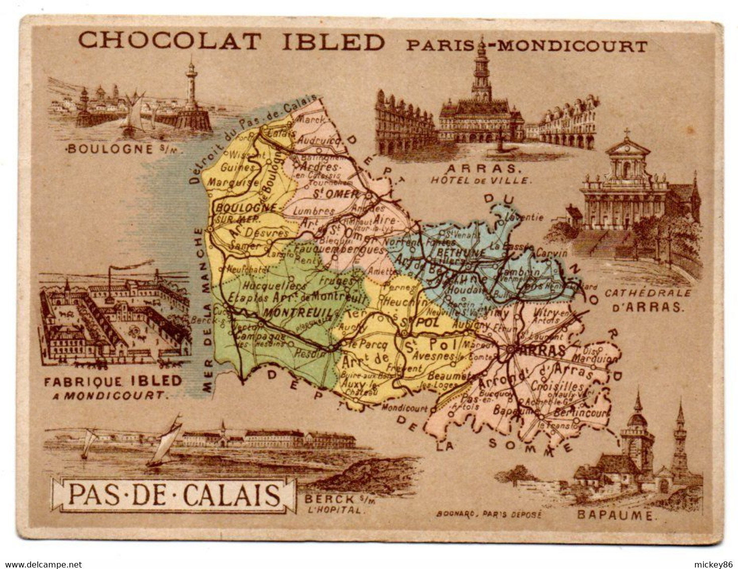 Chromo--PARIS-75--MONDICOURT--62-chocolat IBLED--Département  PAS DE CALAIS-62...format  11.5 Cm X  8.5 Cm......à Saisir - Ibled