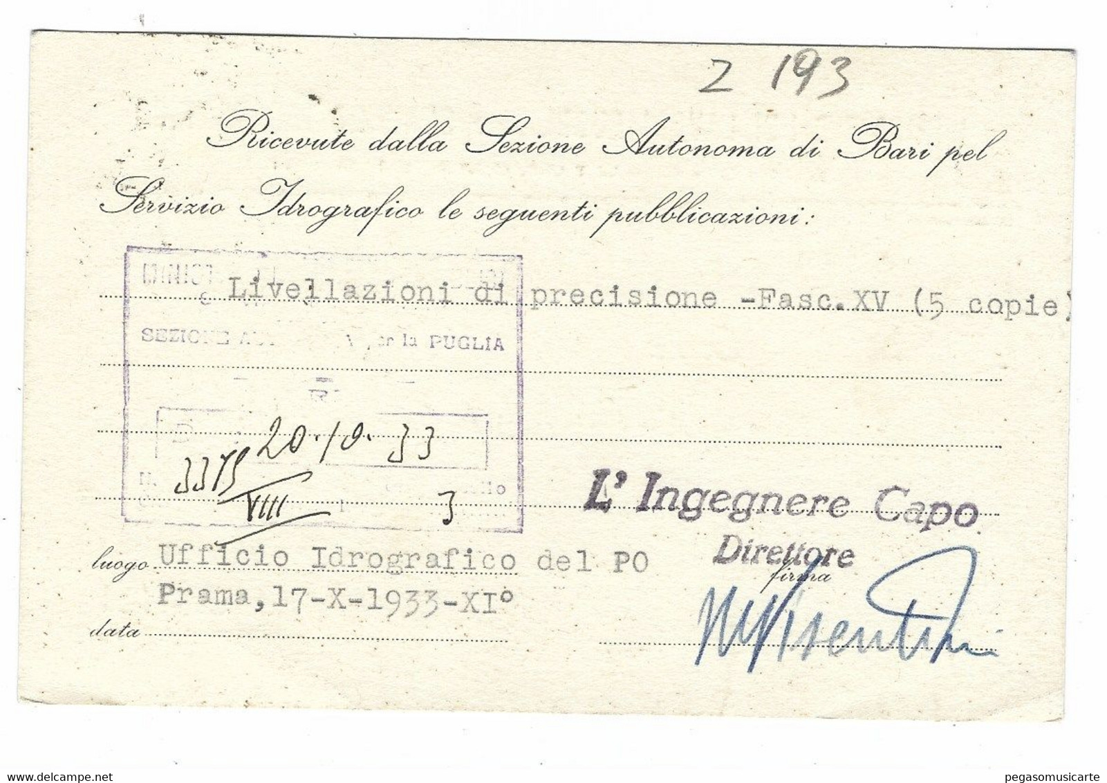 11.632 -  MINISTERO LAVORI PUBBLICI SERVIZIO IDROGRAFICO BARI GENIO CIVILE PARMA LETTERA COMMERCIALE 1933 - Bari