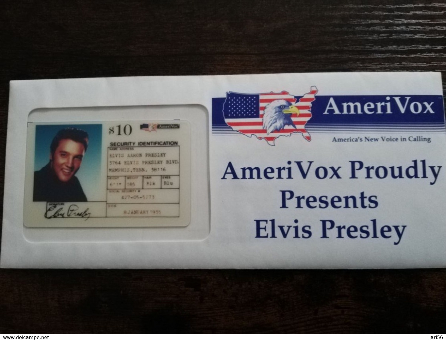 UNITED STATES AMERIVOX ELVIS PRESLEY $10,-   MINT IN SEALED COVER    LIMITED EDITION ** 6207** - Sammlungen