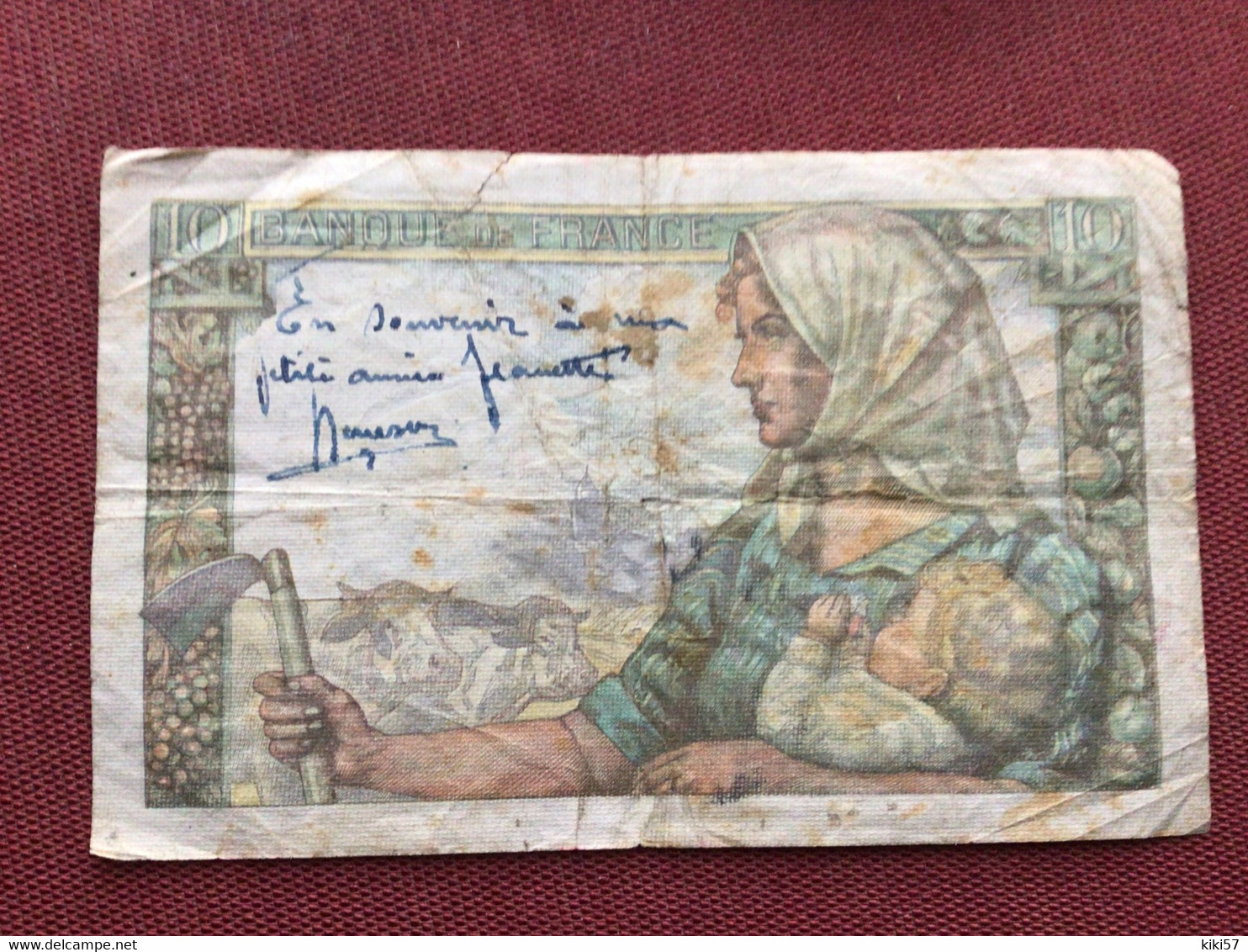 Billet De 10 Francs 1943 écrit Peut-être Par Un Prisonnier Pendant La Guerre - 10 F 1941-1949 ''Mineur''