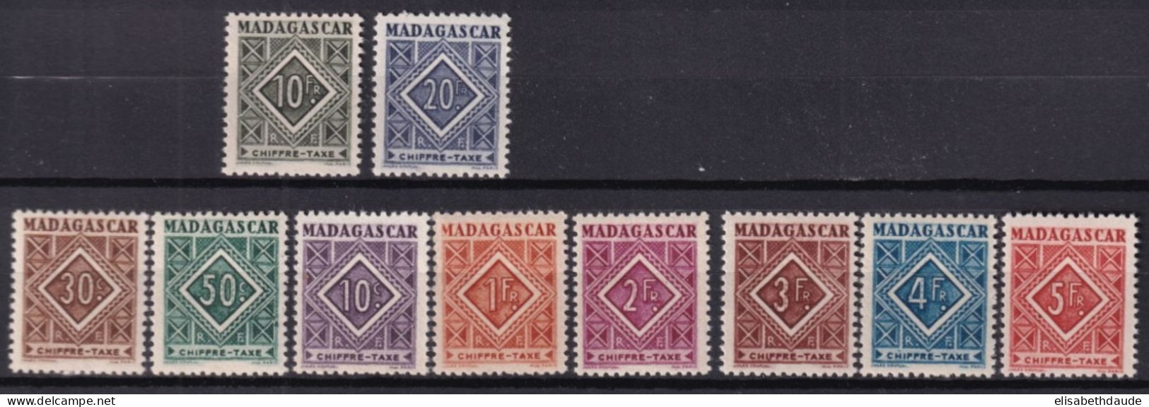 MADAGASCAR - 1947 - TAXE YVERT N°31/40 ** MNH - COTE 2022 = 13 EUR. - Timbres-taxe