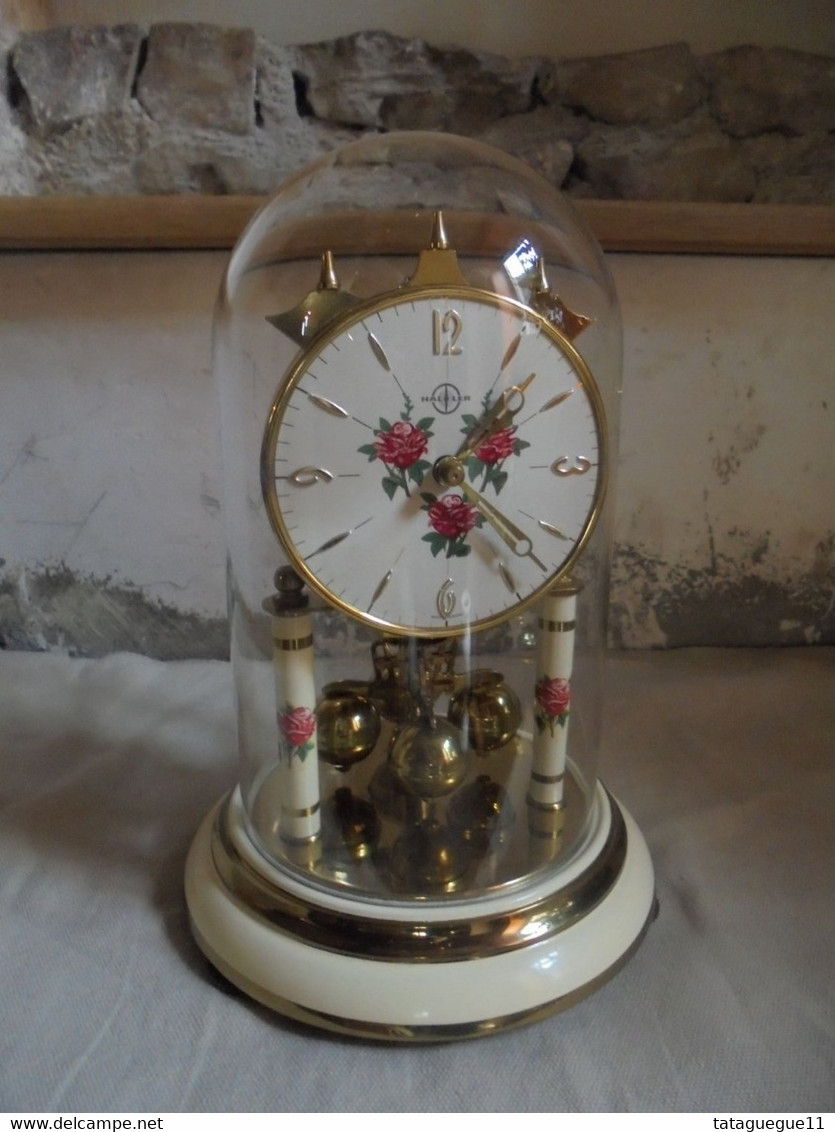 Ancien - Pendule Horloge à Poser Haller Germany Décor Petites Roses (A Réparer) - Wanduhren
