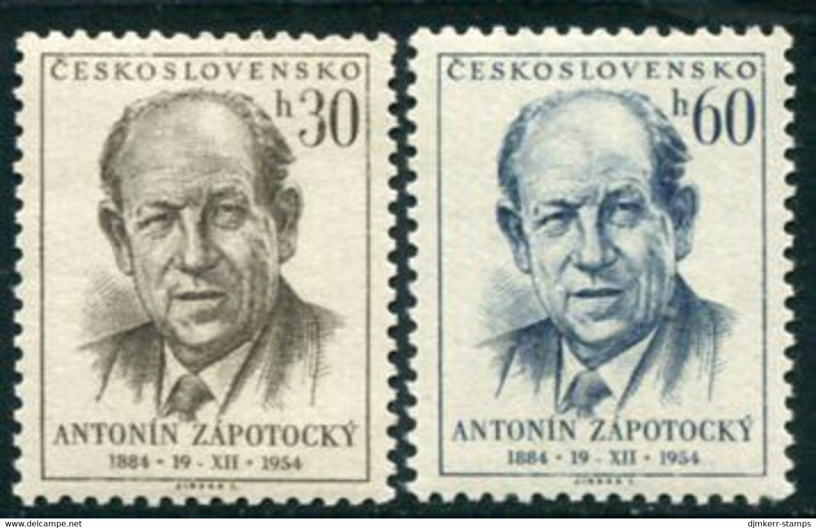 CZECHOSLOVAKIA 1954 Zapotocky 70th Birthday MNH / **.  Michel 887-88 - Unused Stamps