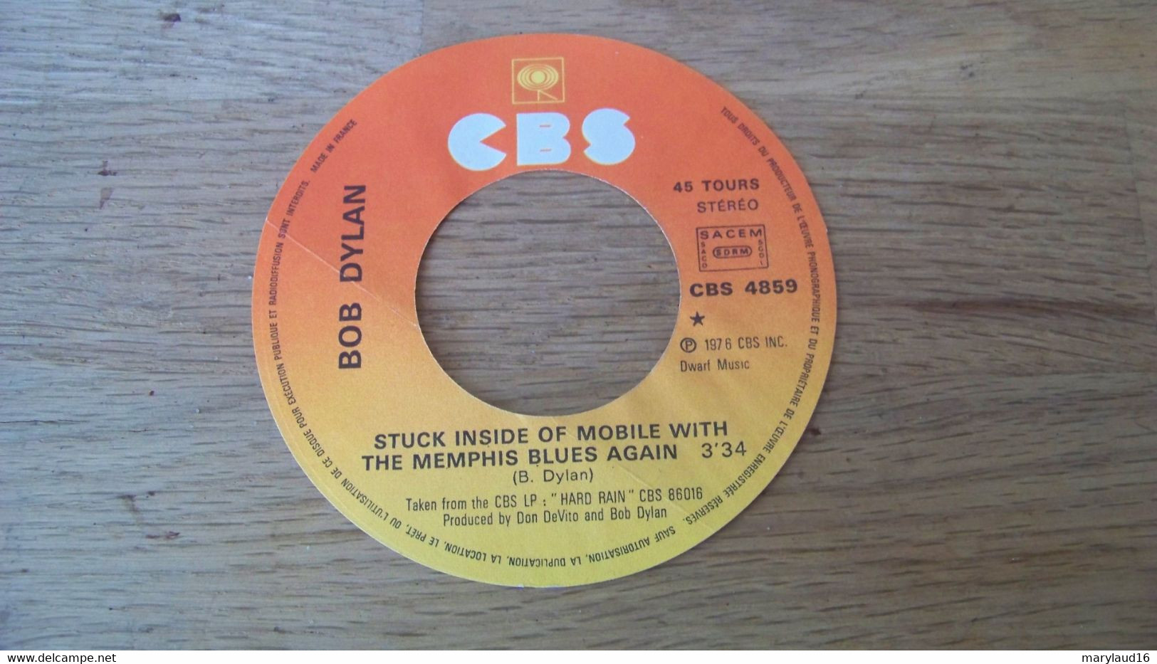 Rond De 45 T Bob Dylan Stuck Inside Of Mobile... CBS 4859 - Accesorios & Cubiertas