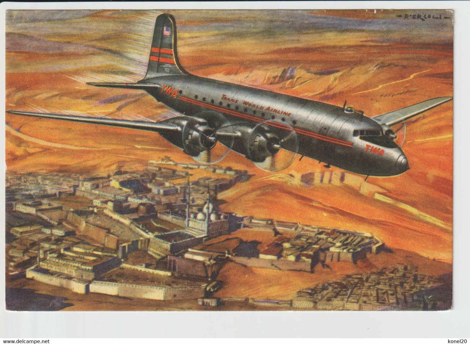 Vintage Pc TWA Trans World Airlines Douglas Dc-6 Aircraft - 1919-1938: Entre Guerres