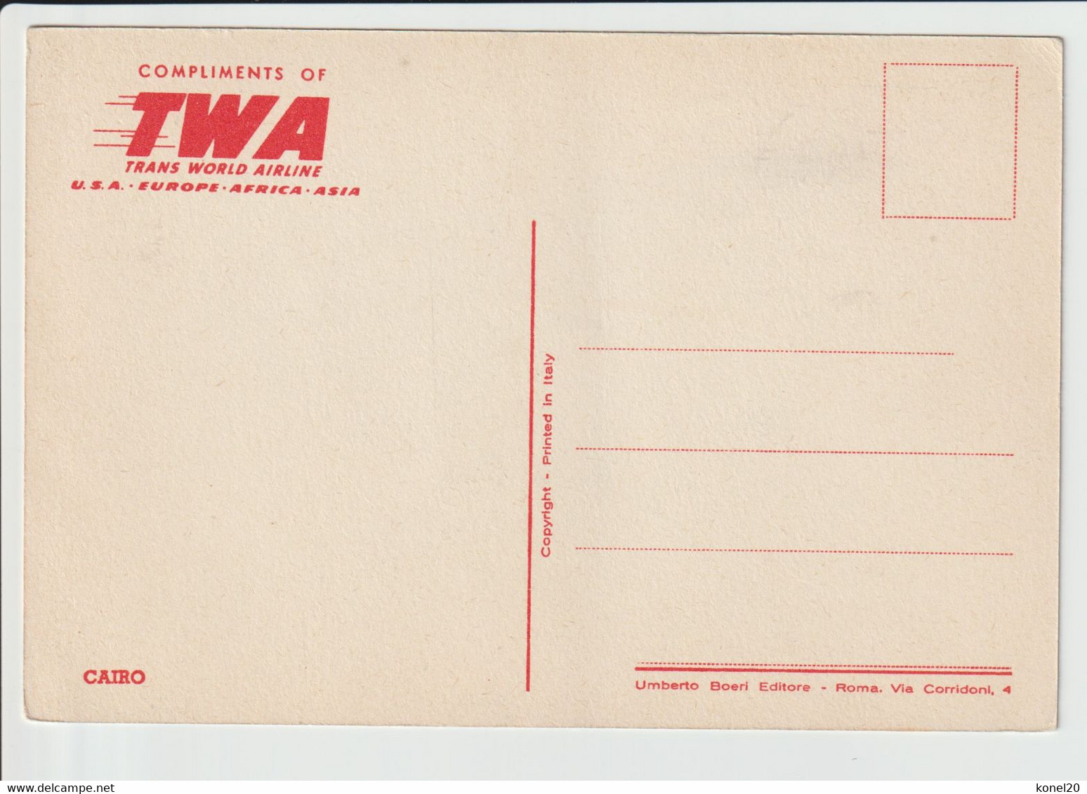 Vintage Pc TWA Trans World Airlines Douglas Dc-6 Aircraft - 1919-1938: Entre Guerres