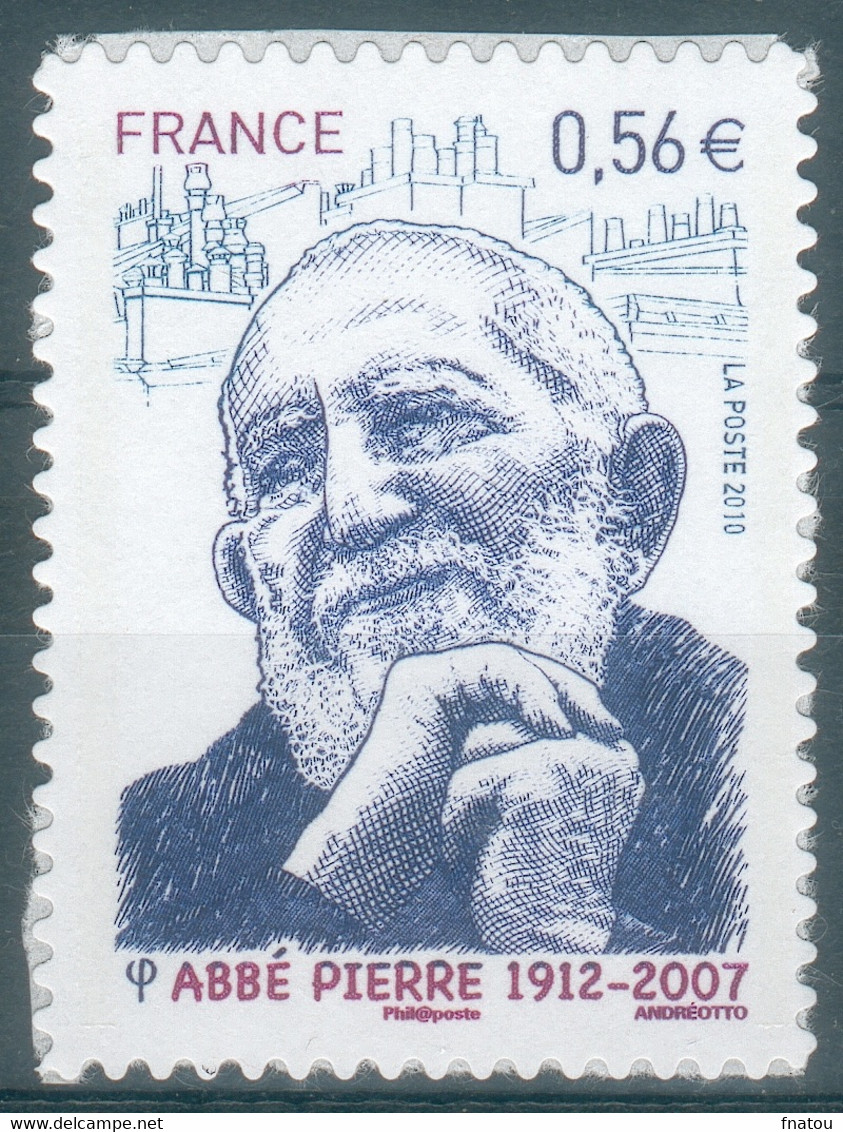 France, L'Abbé Pierre, Communauté Emmaüs, 2010 **, TB  timbre Autoadhésif - Andere & Zonder Classificatie