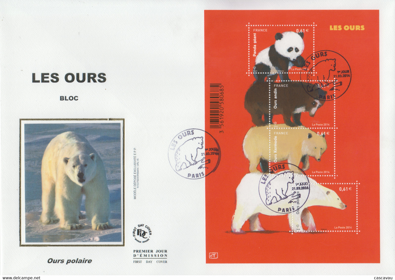 Enveloppe  FDC  Grand  Format  1er  Jour   FRANCE   Bloc  Feuillet    LES  OURS   2014 - 2010-2019