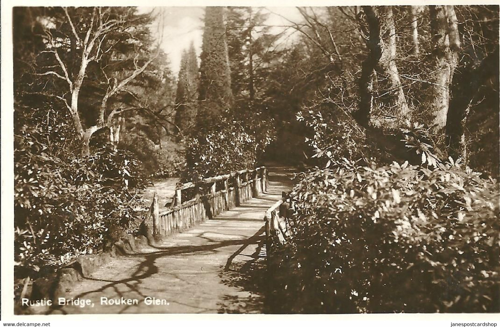 REAL PHOTOGRAPHIC POSTCARD - RUSTIC BRIDGE - ROUKEN GLEN - WITH GOOD THORNLIEBANK POSTMARK - Renfrewshire