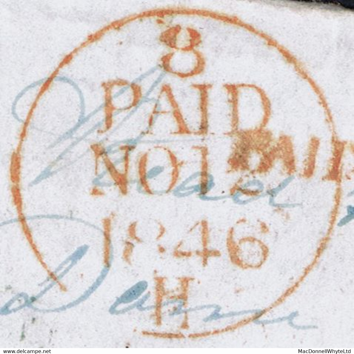 Ireland Derry 1846 Uniform Penny Handstruck "PAID AT DERRY/1d" In Red On Cover To Dublin, DERRY NO 11 1846 Cds Green - Préphilatélie